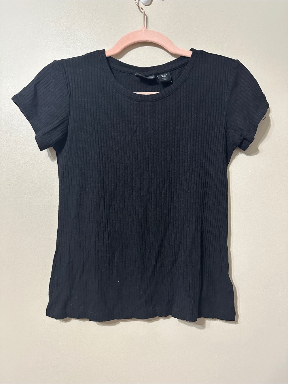 Rachel Zoe Ribbed Short Sleeve Crewneck Top - Black